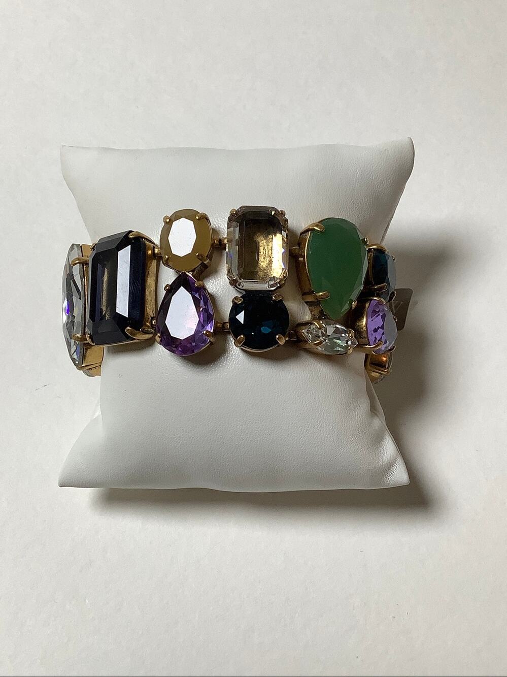 J.Crew Brulee Gold-Tone Bold Multicolor Faceted Crystal Melange Bracelet F18-31